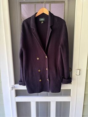 Lauren Ralph Lauren Double-Breasted Knit NavyBlazer shawl Collar old money prep
